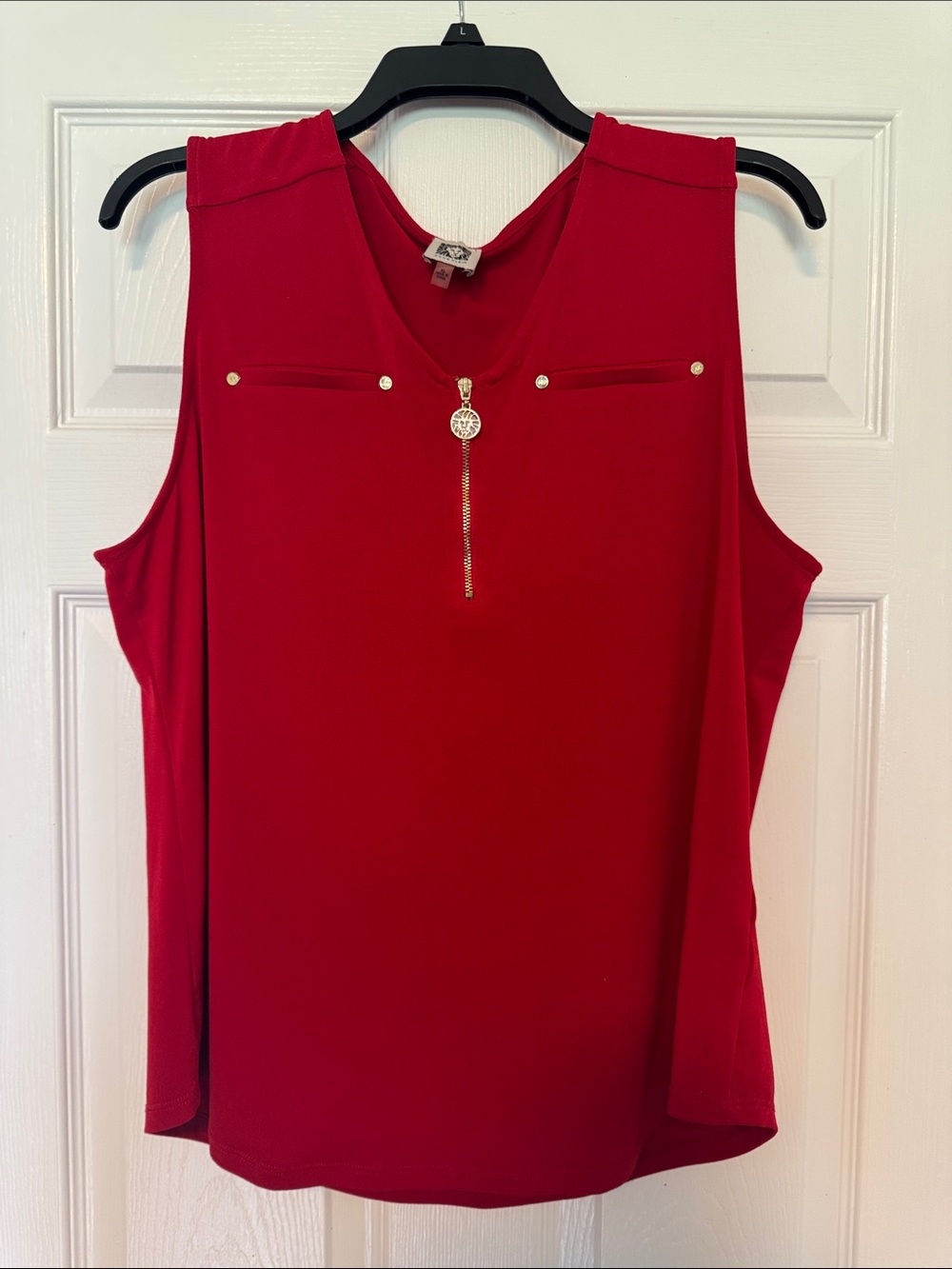 Anne Klein Red Sleeveless Zip-Front Blouse